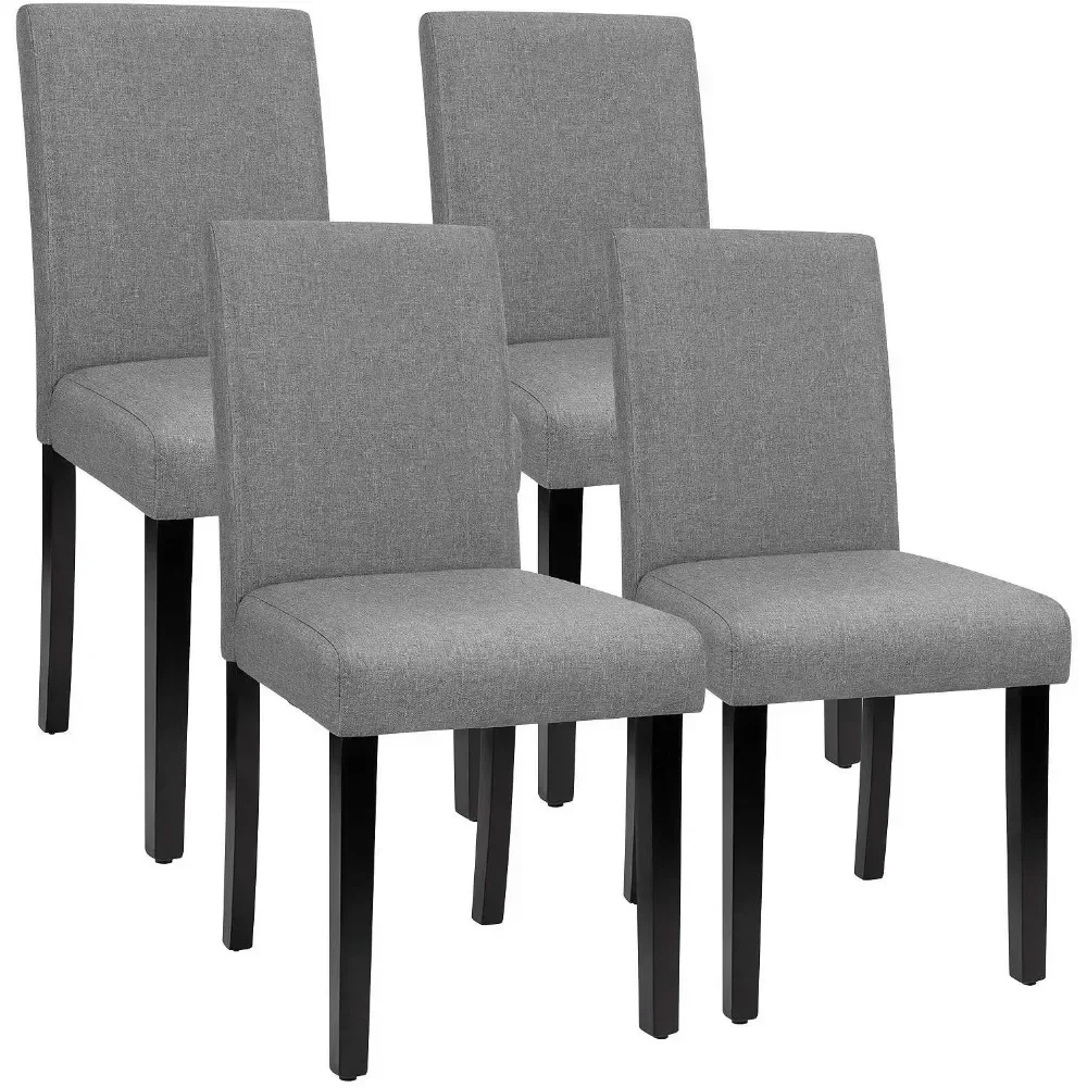 Sillas de comedor de tela de estilo urbano, sillón lateral sin brazos con patas de madera maciza, Juego de 4 (gris)