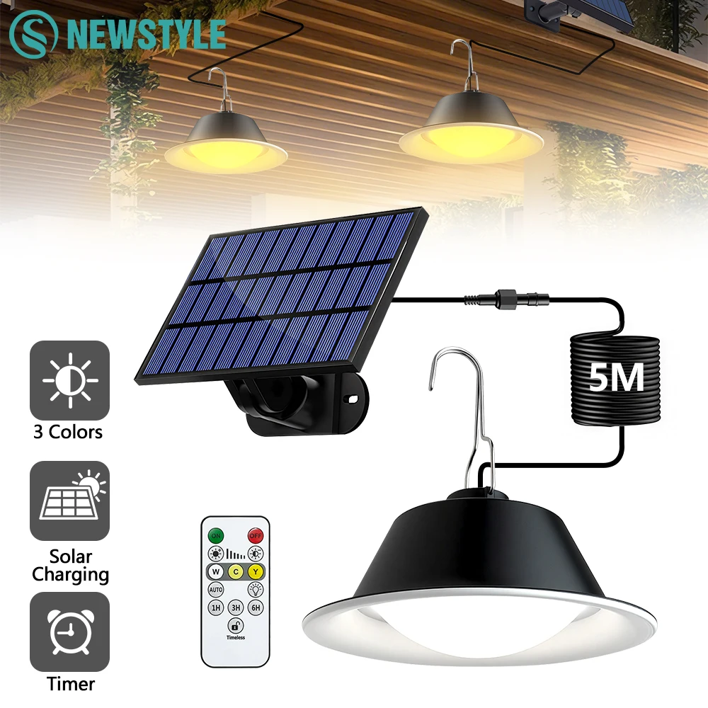 Solar LED Shed Light with Remote Control 3-Color Dimmable Timer Waterproof Hanging Pendant Lamp Gazebo Patio Garden Chicken Coop