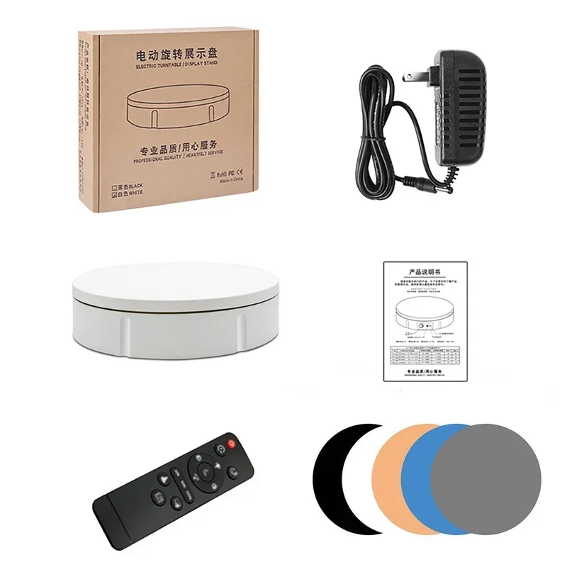 

22cm/30cm Remote Control 360° Rotating Turntable Display Stand with 5pcs Background Board for Photography Products and Shows