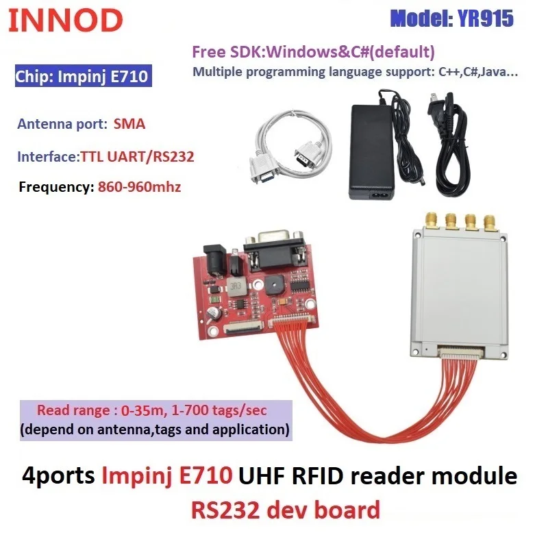 865Mhz UHF RFID Module TTL Uart Impinj E710 Chip 4 Ports RFID Reader UHF 915Mhz Multi-Tags 500 Tags/sec For Embedded System