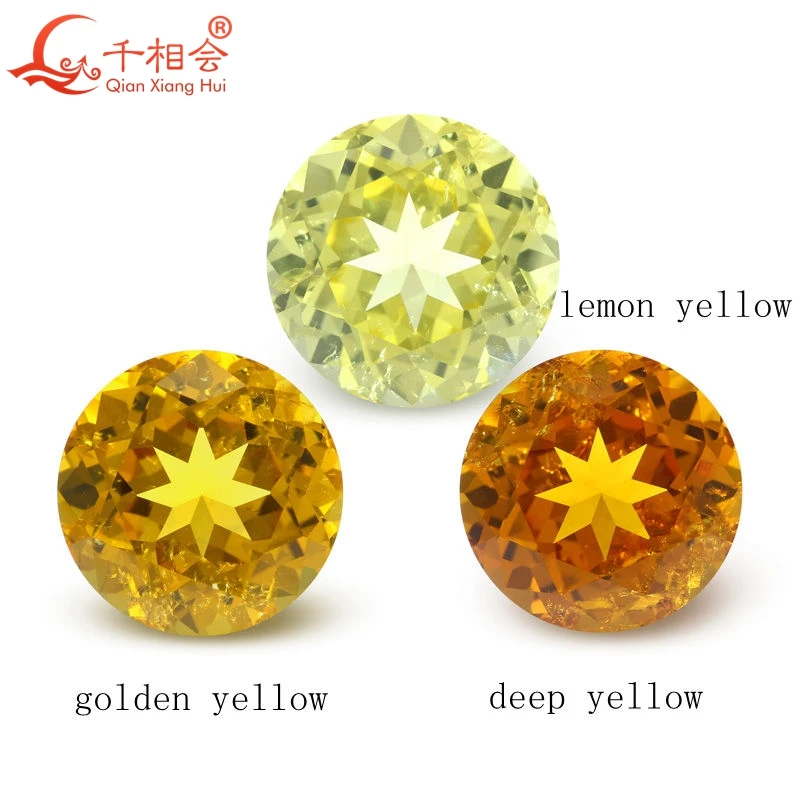 Round shape Lab Grown Lemon yellow golden color Sapphire Natural Cut Loose Gem Stone with Minor Cracks Inclusions Corundum