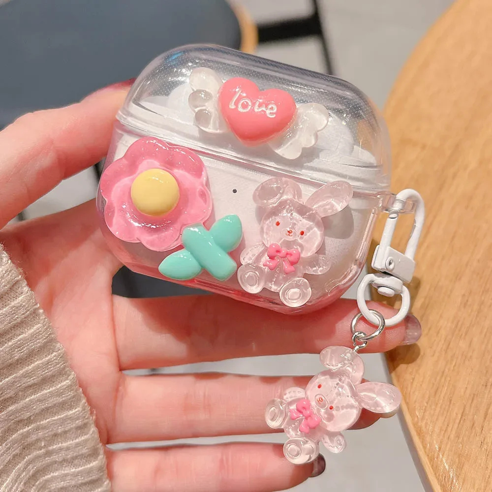 

Diy Watermelon Bear Floral Decorate Cover For Samsung Galaxy Buds 3 Pro Soft TPU Protective Case Cover For Buds3 Pro Pendant