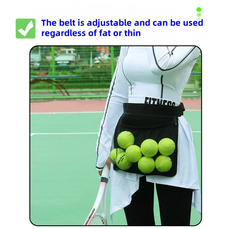 1PC Tennis Ball Carry Bag, Large Capacity Zipper Tennis Ball Storage Waist Bag For Outdoor Sport Mobile Phone Holder Mesh Pouch