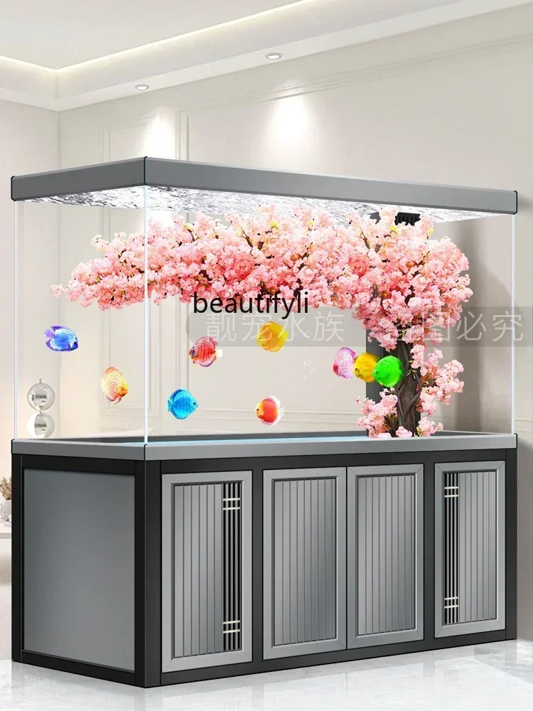 New Light Luxury Dragon Fish Tank Super White Glass Aquarium Large Living Room Floor Ecological Change Water Bottom Filter