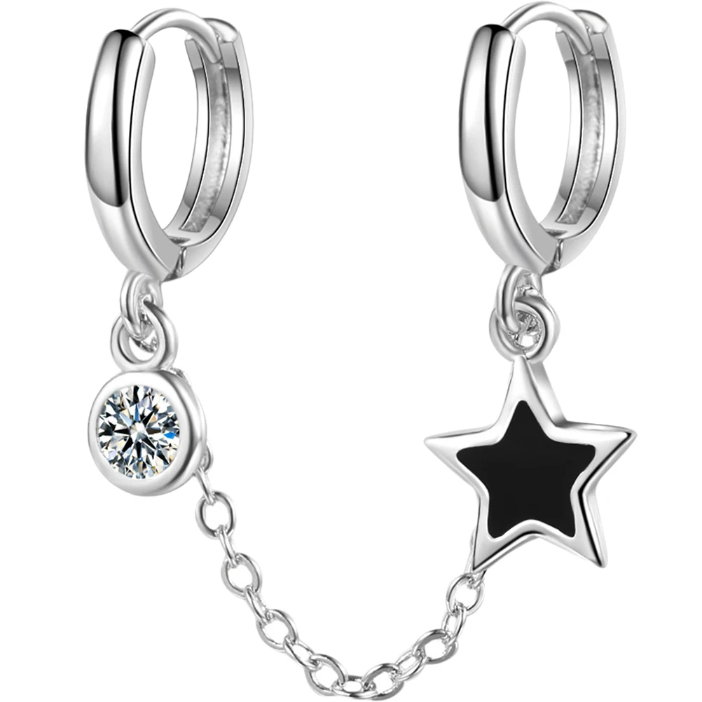

Five Pointed Star Earrings Double Piercing Chain Women Festival Date Wedding Lightweight Comfortable
