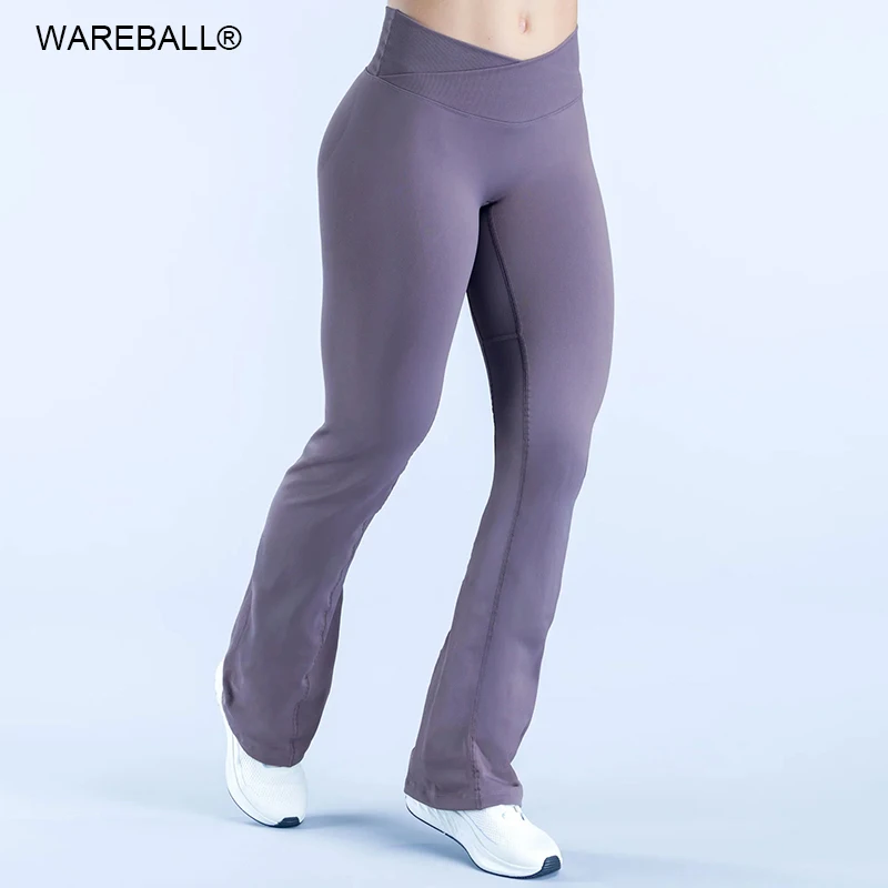Calças de Ginástica Femininas WAREBALL, Calças de Esporte de Perna Larga, V, à Prova de Agachamento, Ativas para Pilates