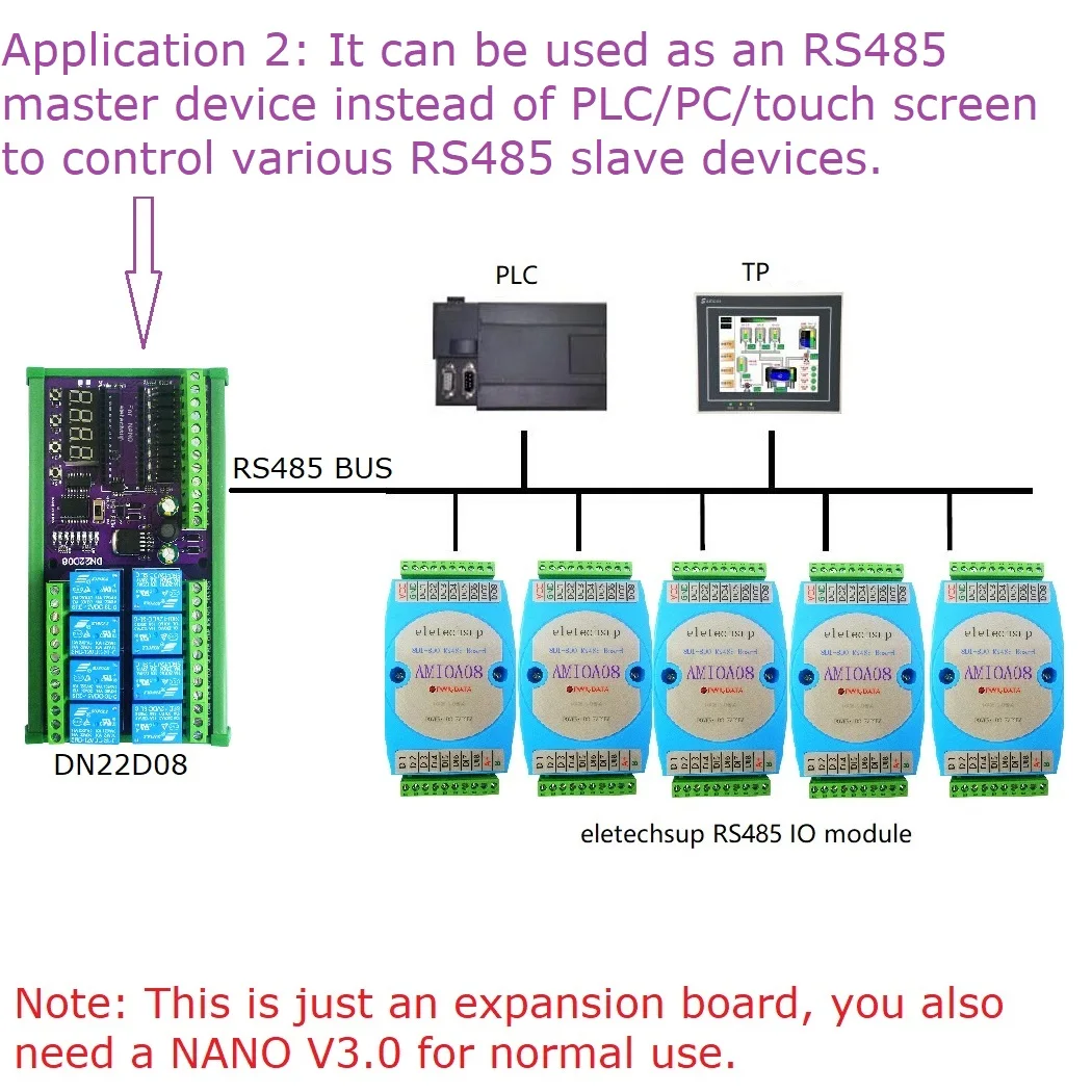 RS485 PLC IO Expanding Shield Module for Arduino NANO V3.0 DC 12V 24V 8ch Multifunction Delay Timer Switch Board