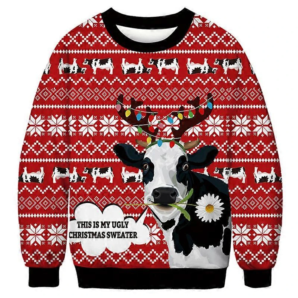 الحيوانات الرجال الجرافيك بلوزات مضحك البقرة ثلاثية الأبعاد طباعة القبيح عيد الميلاد البلوزات رياضية Harajuku موضة البلوز البلوزات Y2k القمم #1