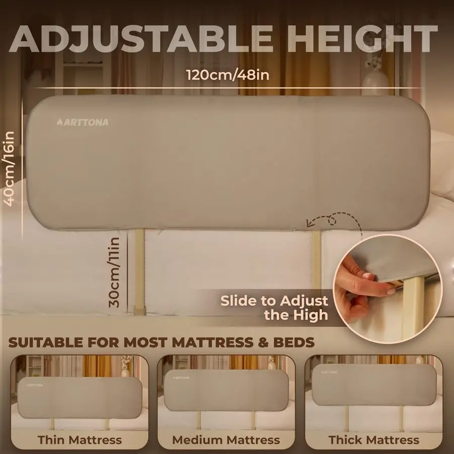 Trilho de cama com luz noturna, trilhos laterais dobráveis, adequados para a maioria das camas, trilhos de cama para cama de tamanho completo, trilhos queen size, trilhos duplos p
