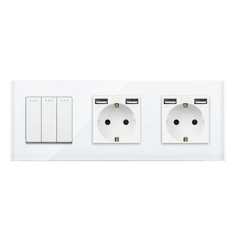 DAJIMEI Button Switches and Dual USB Sockets EU RU Standard USB Electrical Double Socket with 1/2/3gang 1/2way Light Switches
