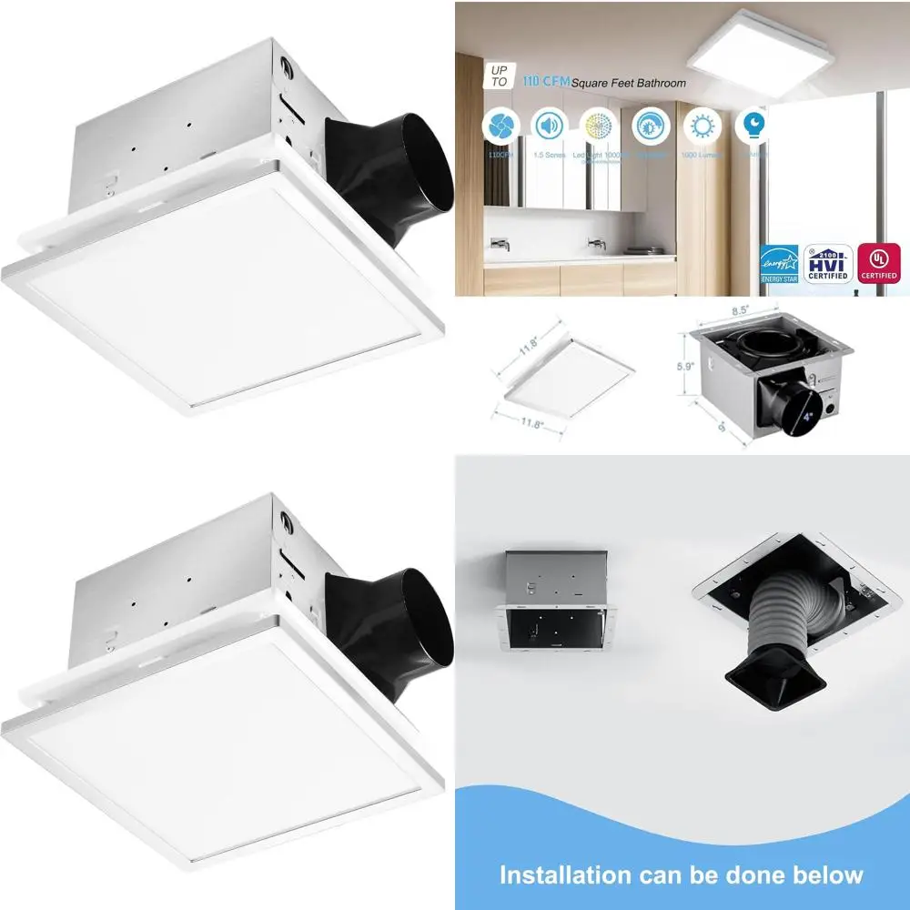 

Contemporary Nickel-Finished Bathroom Exhaust Fan with Light, 110 CFM, 1000 Lumens Dimmable 5CCT LED, Energy Star Rated, Include