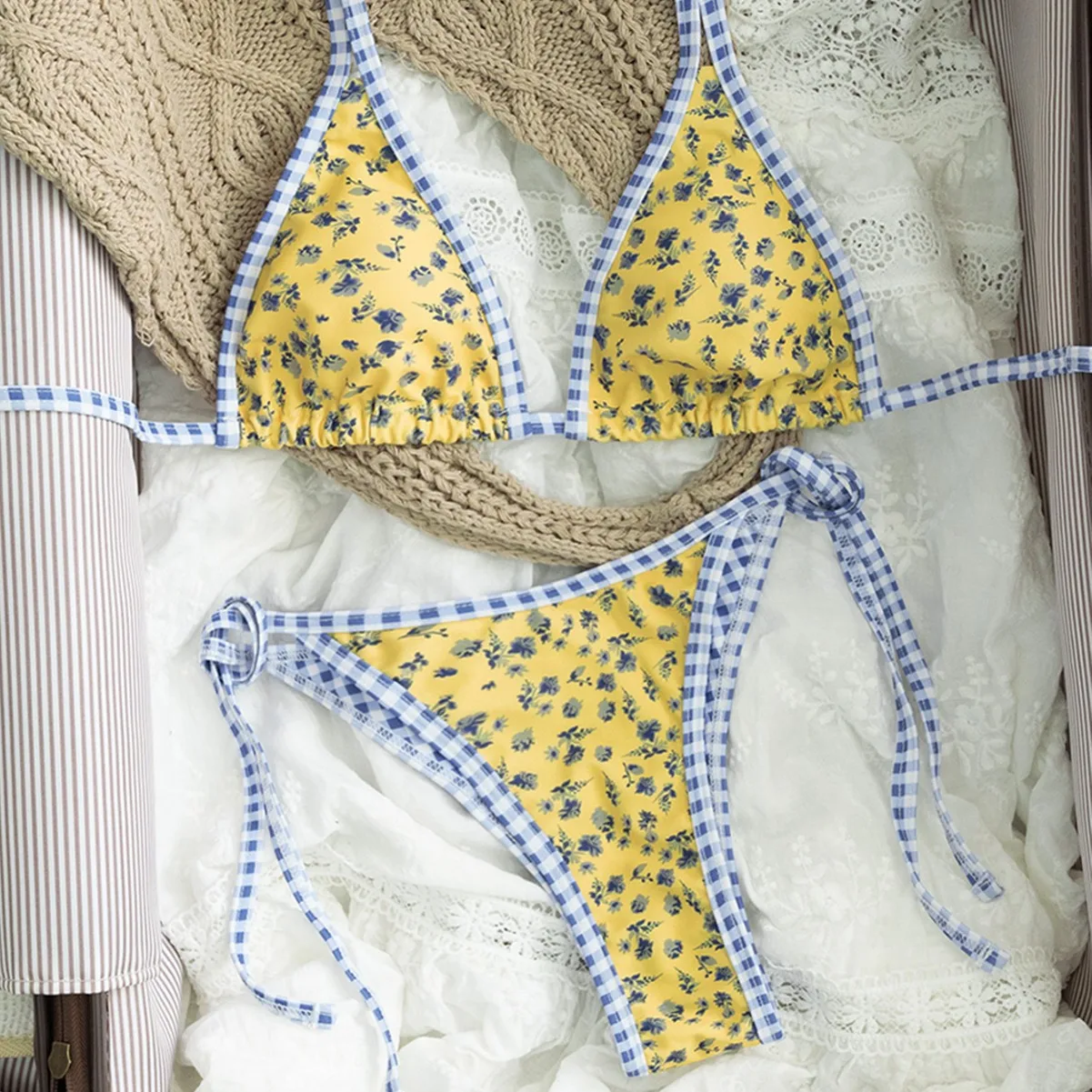 2026 홀터 스트링 삼각형 투피스 비키니 세트 여성 수영복 섹시한 수영복 비치웨어