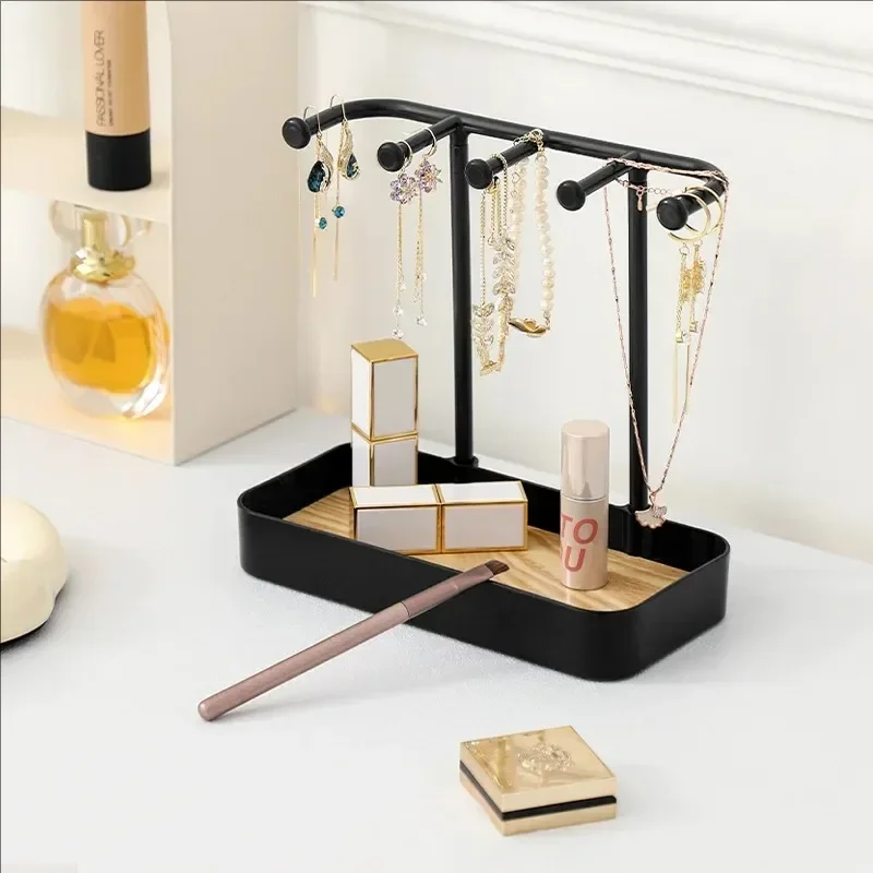 1pc Bedroom Desktop Jewelry Storage Holder Earrings Necklaces Jewelry Storage Rack With Wooden Base Bracelet Hanging Holder