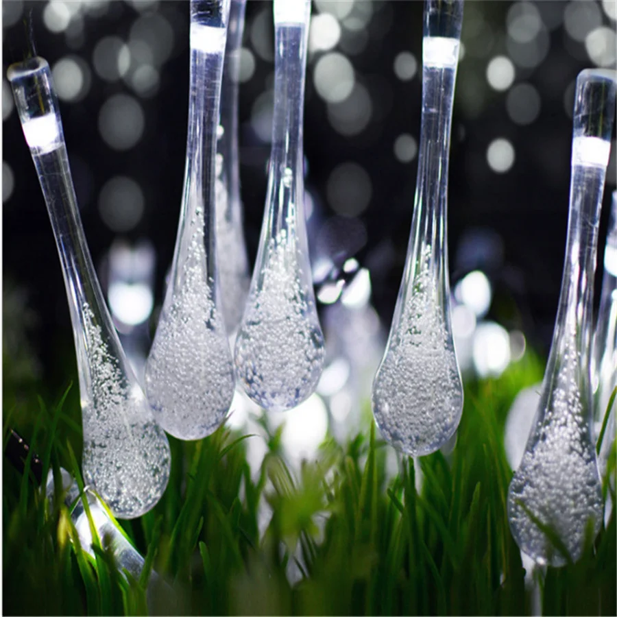 Water Droplets Solar Christmas Garland String Lights Waterproof Outdoor 20/30/50LEDs Fariy Lights for Garden Wedding Party Decor