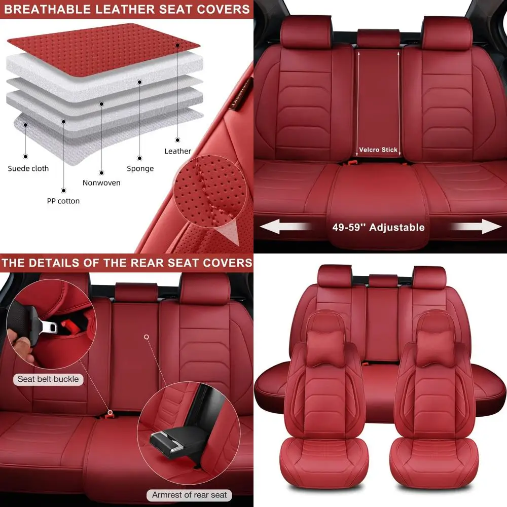 

Чехлы на автомобильные сиденья Martha Red, полный комплект, дышащие кожаные автомобильные чехлы на передние и задние сиденья и подголовник для удобного вождения