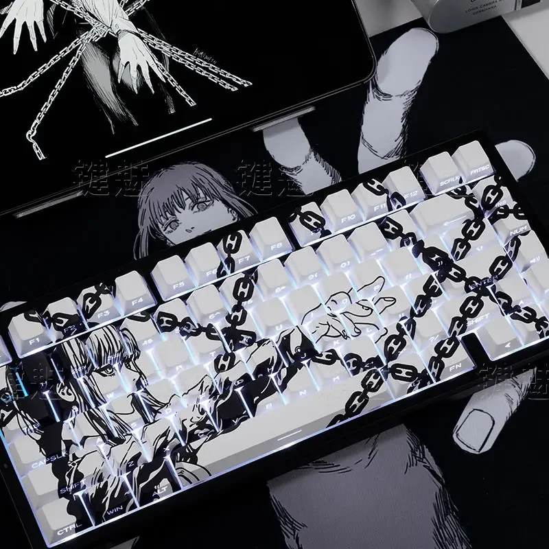 129 Klawiszy Białe Makima Anime Keycapy Półprzezroczyste Klawisze PBT Keycap Chreey Keycaps Barwione Sublimacyjnie Nakładki na Klawisze Mechaniczne do Klawiatur 64/68/71/108 — zdjęcie produktu 2