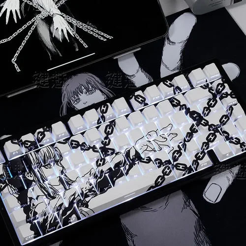 Imagen 2 del producto 129 teclas blancas Makima Anime Keycaps teclas translúcidas PBT Keycap Chreey Keycaps Dye-sub tapas de teclado mecánico para 64/68/71/108