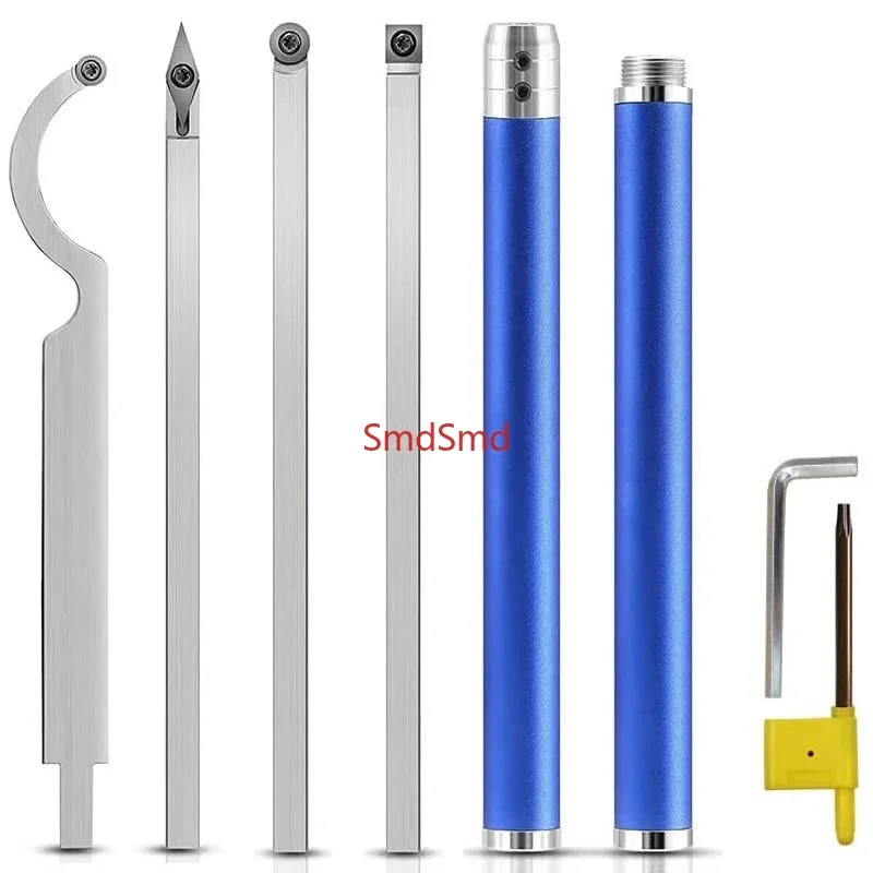 1Set Carbide Wood Lathe Turning Tool Set, Lathe Roughing and Finishing Hollow Tool with Diamond Round Square Carbide Inserts