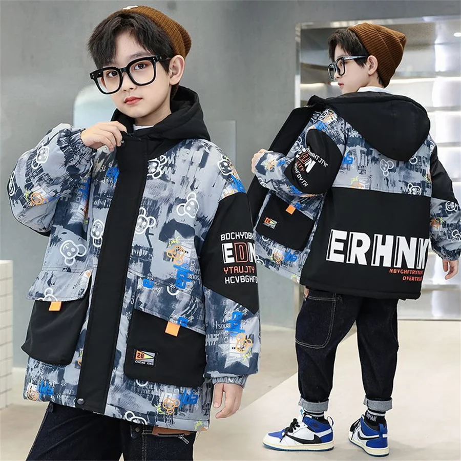 Boys Winter Coat 2023 New Thicken Warm Cotton Clothing Boy windbreak Jacket Kids Overalls For Children 4 6 8 10 12 14 15 Years