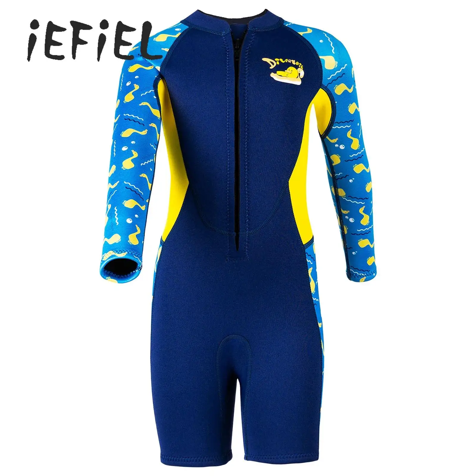 

Kids Boys Girls Wetsuit 2.5mm Neoprene Thigh Length Long Sleeves Diving Suits One Piece Shorty Swimsuits Snorkeling Surfing