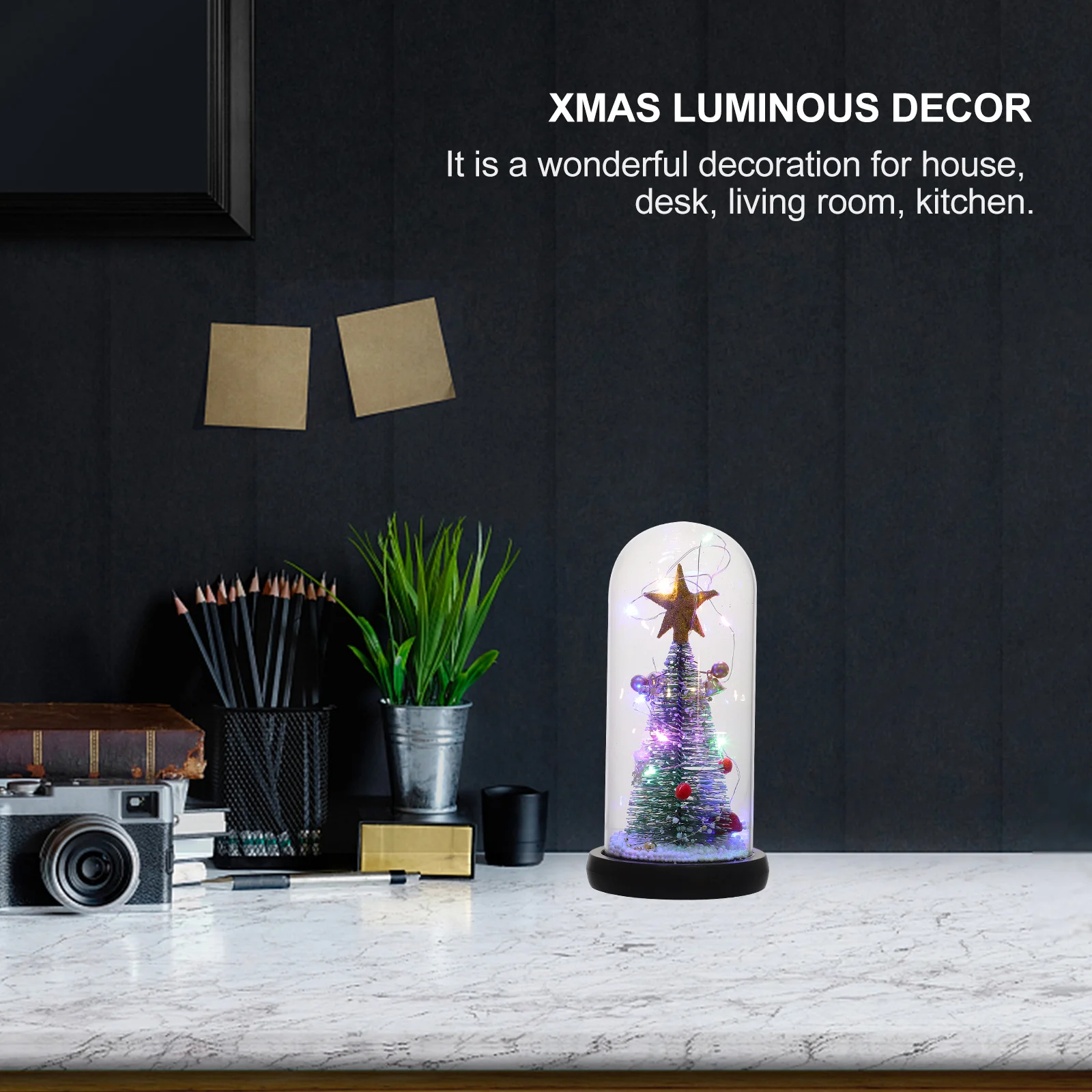 

1Pcs Christmas Glass Cover Ornament Bright Shiny Five-Pointed Star Lighted Decor for Tabletop Holiday Party Home Decoration Glow