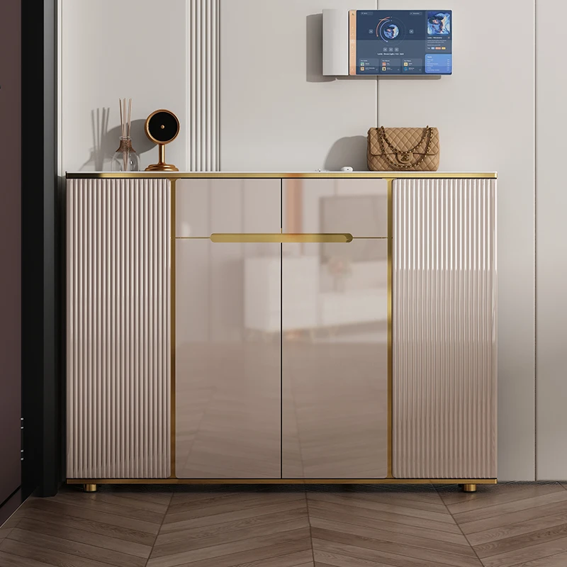 New light luxury ultra-thin shoe cabinet household door 2025 explosion minimalist entry large capacity high-end locker 15cm