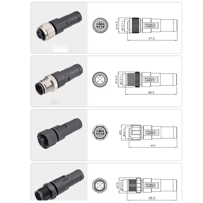 M12 Ohm 3 4 5 6 7 8 12 17 PIN Resistor Plug 120Ω Male Female Docking Connector Metal Plasti Short Pin Resistor Terminal Adapter