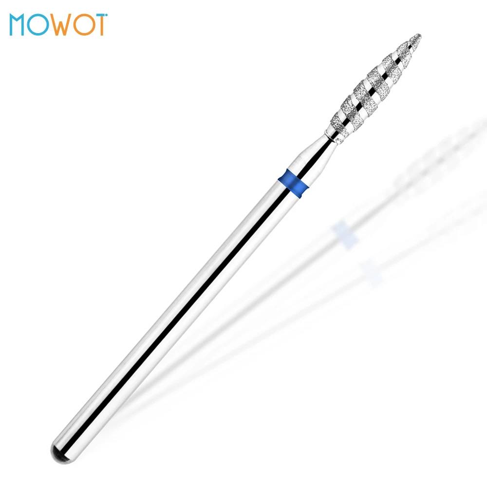 MOWOT 2pcs/lot Diamond Nail Drill Bits Flame Nail File Cuticle Clean Russian Rotary Milling Cutter Manicure Pedicure Nail Tools