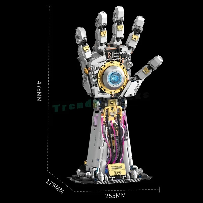 1424PCS Flexible Cyber Mech Arm LED Building Blocks,Bionic Mechanical Giant Hand,Joint Linkage Technology DIY Toys Birthday Gift