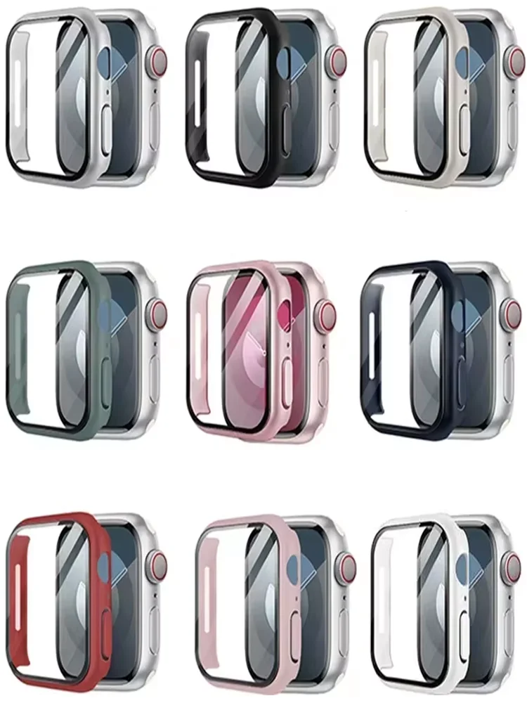 Tempered Glass+Cover For Apple Watch Accessories 44mm 41mm 45mm 40mm 42mm Screen Protector Apple watch Case serie 7 8 9 4 5 6 SE