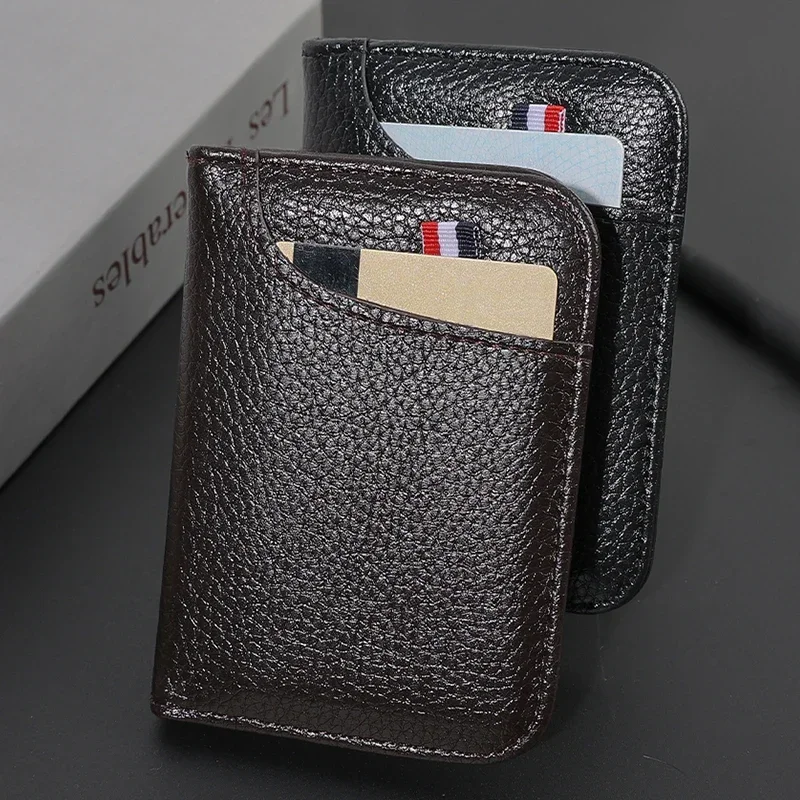 Mini portefeuille en cuir PU super fin pour hommes, porte-cartes de crédit, porte-monnaie pour papa, mince, petit, court, portable