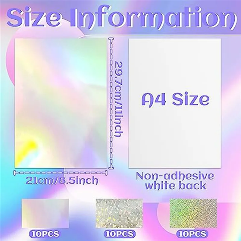 ABYS-30 قطعة بطاقات ثلاثية الأبعاد معدنية لامعة فلورسنت A4 بطاقات سميكة لصنع البطاقات سكرابوكينغ