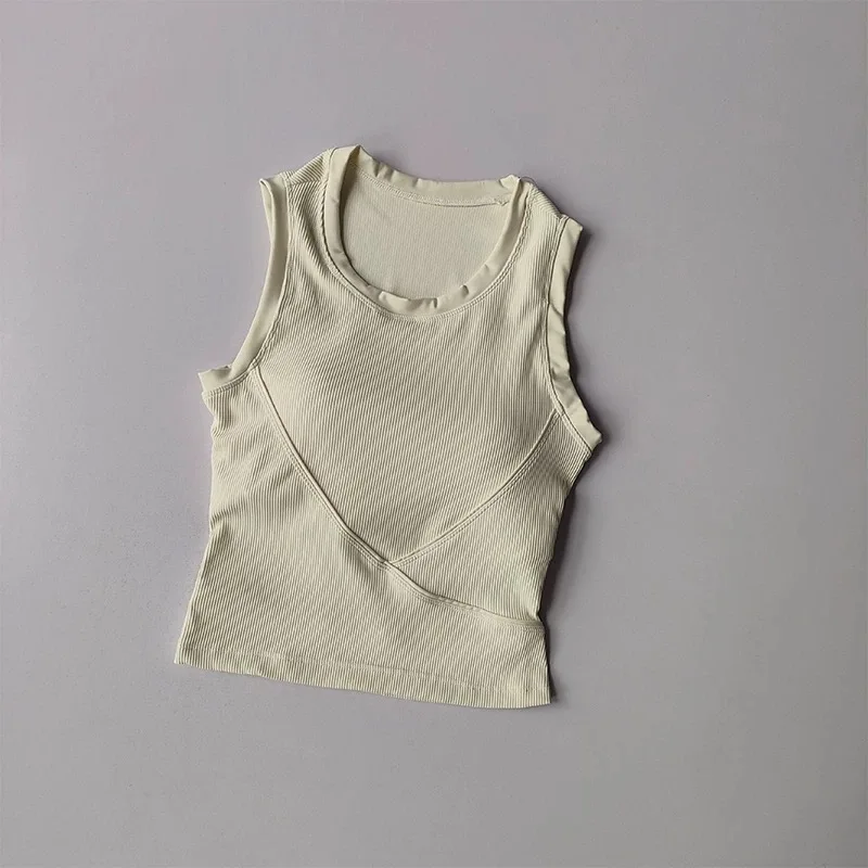 Women's Summer Yoga Sports Vest Sleeveless Gym Top Fast Dry Tight Short with Chest Pads Running Vest for Fitness