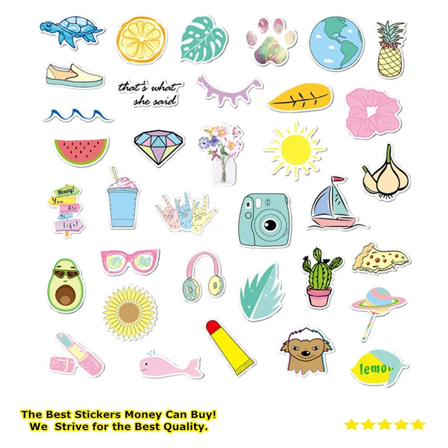 35Pcs/Pack Cute VSCO Stickers Girls Trendy Waterproof Sticker for Laptop Suitcase Guitar Skateboard Fridge Car Decor Stickers