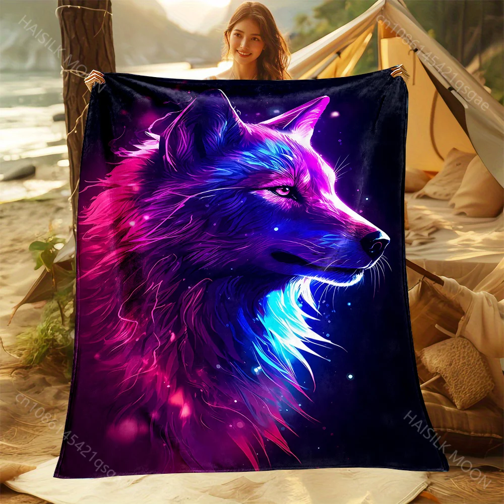 

1PC Vibrant colorful wolf Print Adult Children Warm Blankets Home Travel Car Soft and Comfortable Suitable for all seasons