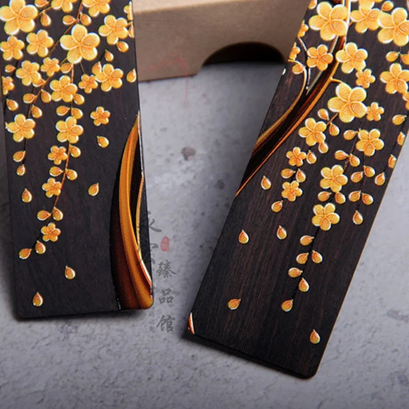 Retro Ebony Painted Golden Tree Wooden Bookmark Creative Chinese Style Pagination Mark Reading Book Tool School Gifts Stationery