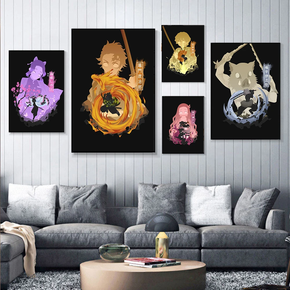 Anime Demon Slayer Canvas Poster Tanjiro Nezuko Home Wall Art Painting Print Pictures Kids Bedroom Living Room Decor Mural Gifts