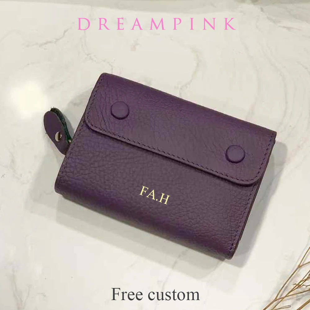 Well Organize Women Wallet Custom Name Genuine Leather Multi Pocket Wallet DIY Initials Popular Portable Female Card Coin Purse