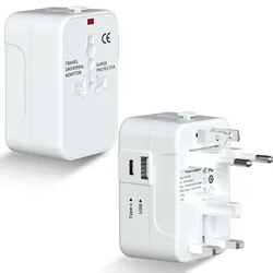 Universal Travel Adapter with Dual USB Port Worldwide Power Travel Plug Adaptor Wall Charger Converter Socket for USA EU UK AUS