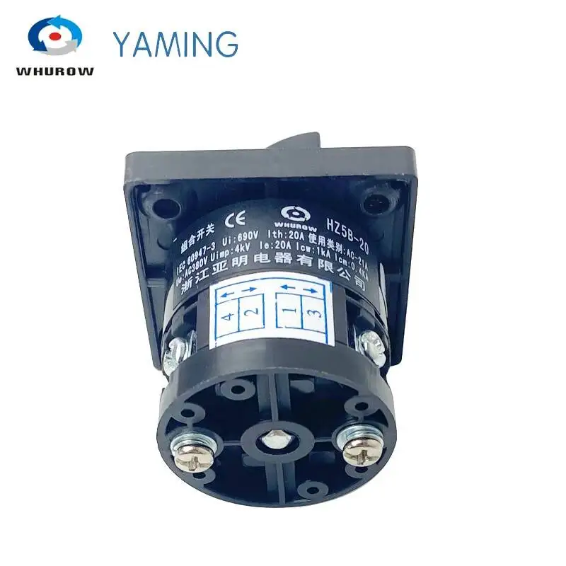 Yaming 전기 래칭 수동 회전 캠 전환 스위치, 2 포지션 4 터미널, 1 극, 690V 20A, HZ5B-20/1