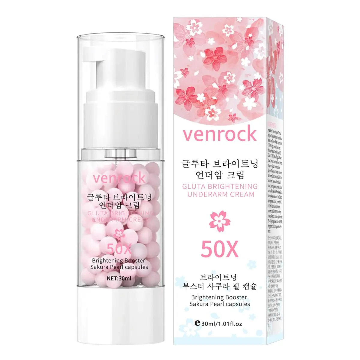 

Venrock Gluta Brightening Underarm Cream, 50X Sakura Pearl Capsules, Nourishing and Moisturizing, 30ml/1.01fl.oz