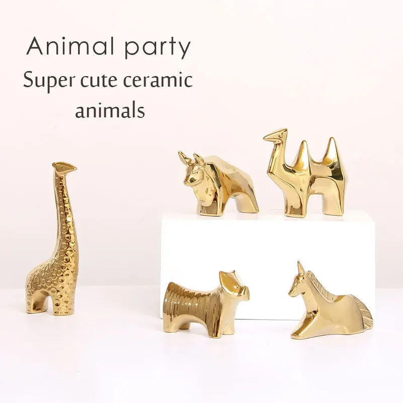 

Animal Figurines Electroplated Ceramics Decoration Miniatures TV Cabinet Bookcase Bedroom Desktop Home Decoration Accessories