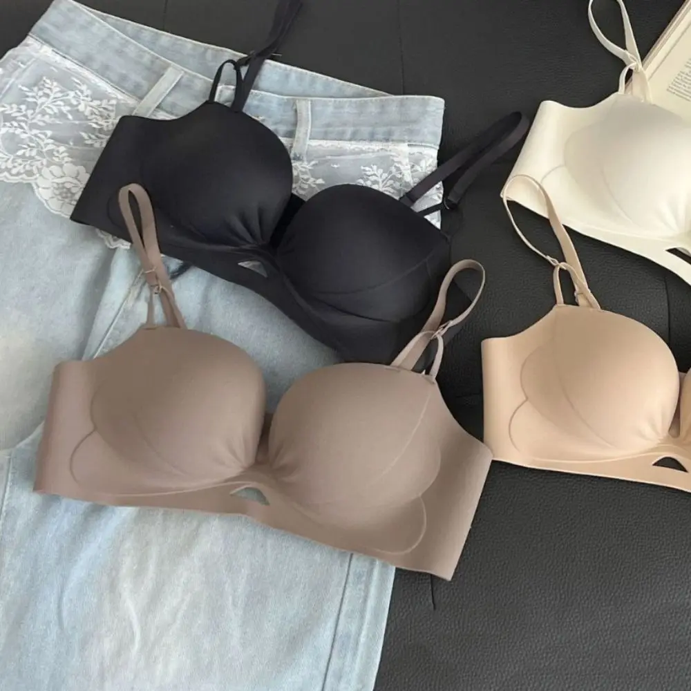 

Comfortable Hollow Out Pleated Deep V Bra Shockproof Push Up Underwear for Women Lingerie Thin Seamless Bra Girls