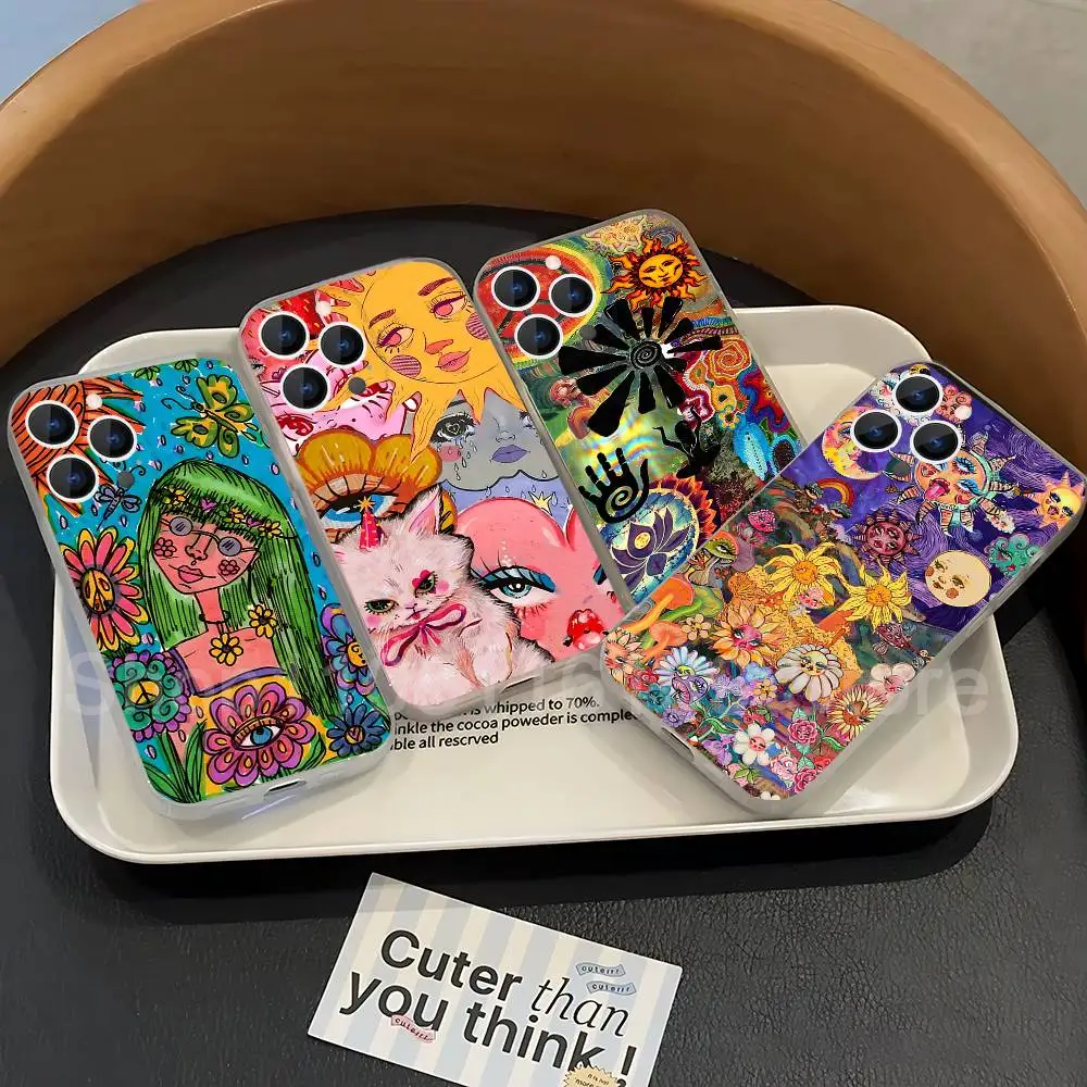 

MaiYaCa Indie Hippie Art Phone Case For iPhone 17,16,15,14,13,12,11 Pro,Max,Plus,X,XS,XR,SE4,E Mini Transparent Soft Cover