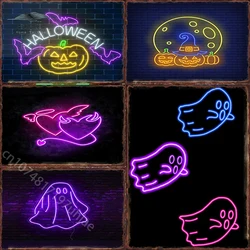 Halloween Neon Rectangle Metal Signs for Bar Club Home Bedroom Tin Sign Decorative Plaques Painting Wall Aesthetical Decoration