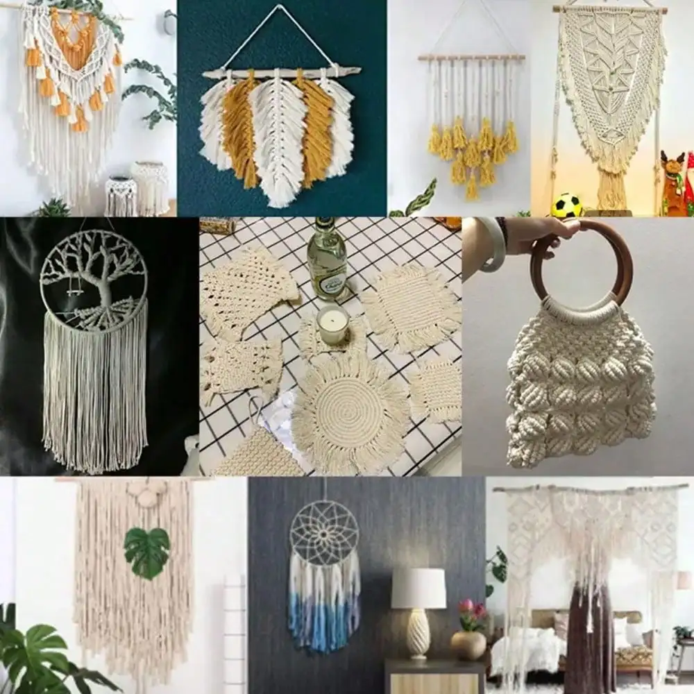 Makramee-Kordel, Seil, Schnur, natürliche Baumwolle, gedrehter Makramee-Garn, geflochten, für Handarbeiten, DIY, Heimtextilien, Dekoration – Detail 4