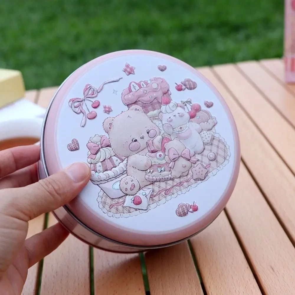 Round Candy Storage Box 3D Relief Cartoon Pattern Gift Packaging Box Large Capacity Tinplate Jewelry Storage Case Festivals view 3