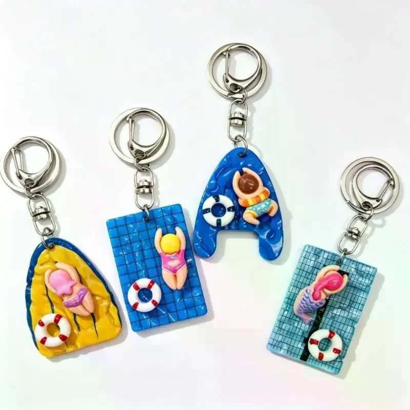 Cute Cartoon Swimmer Girl Pool Keychain Swimming Pendant Keyring Car Key Ring Bag Charm Backpacks Purses Pendant Party Gift