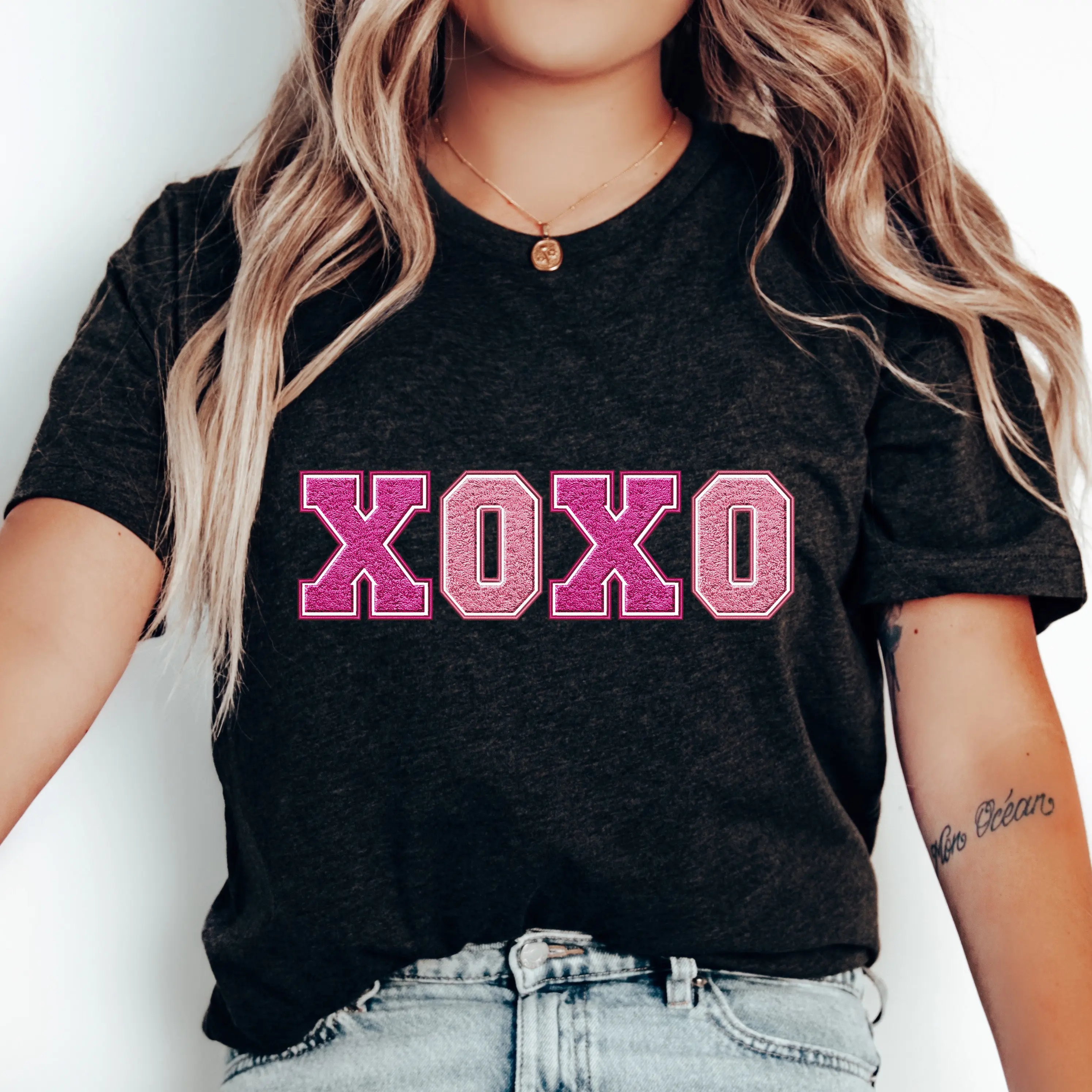 Xoxo Valentine'S Day T Shirt Faux Chenille Hugs And Kisses Girlfriend Valentine Valentines For Her Love Wins