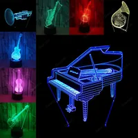 3D Illusion Night Light Led USB 7 Colors Musical Instrument Night Lamp Violin Cello Saxophone Horn Piano Guitar Lamps Kids Gifts